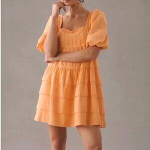 Anthropologie Medium Orange Short Sleeve Dress Puff Sleeve